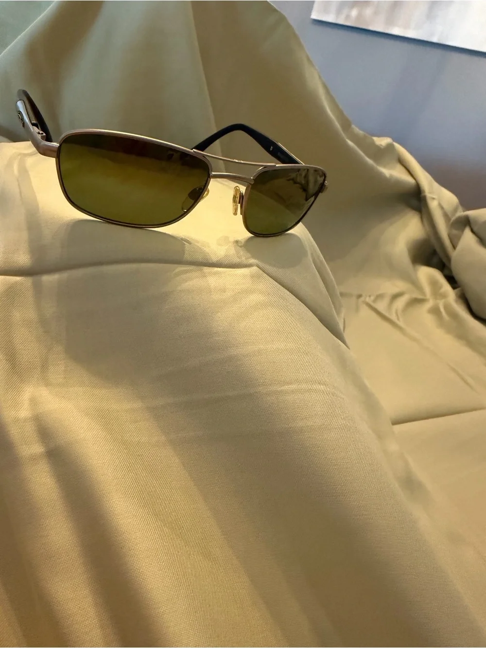 Slim Metal Frame Sunglasses with Olive Lenses